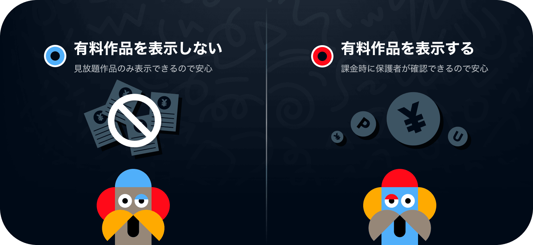 有料作品を表示する・しないを選べる設定画面